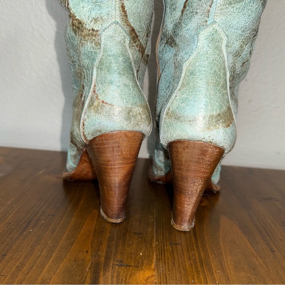 Vintage‎ Blue Leather Corral Zip Up Boots- Size 8 - Picture 6 of 11